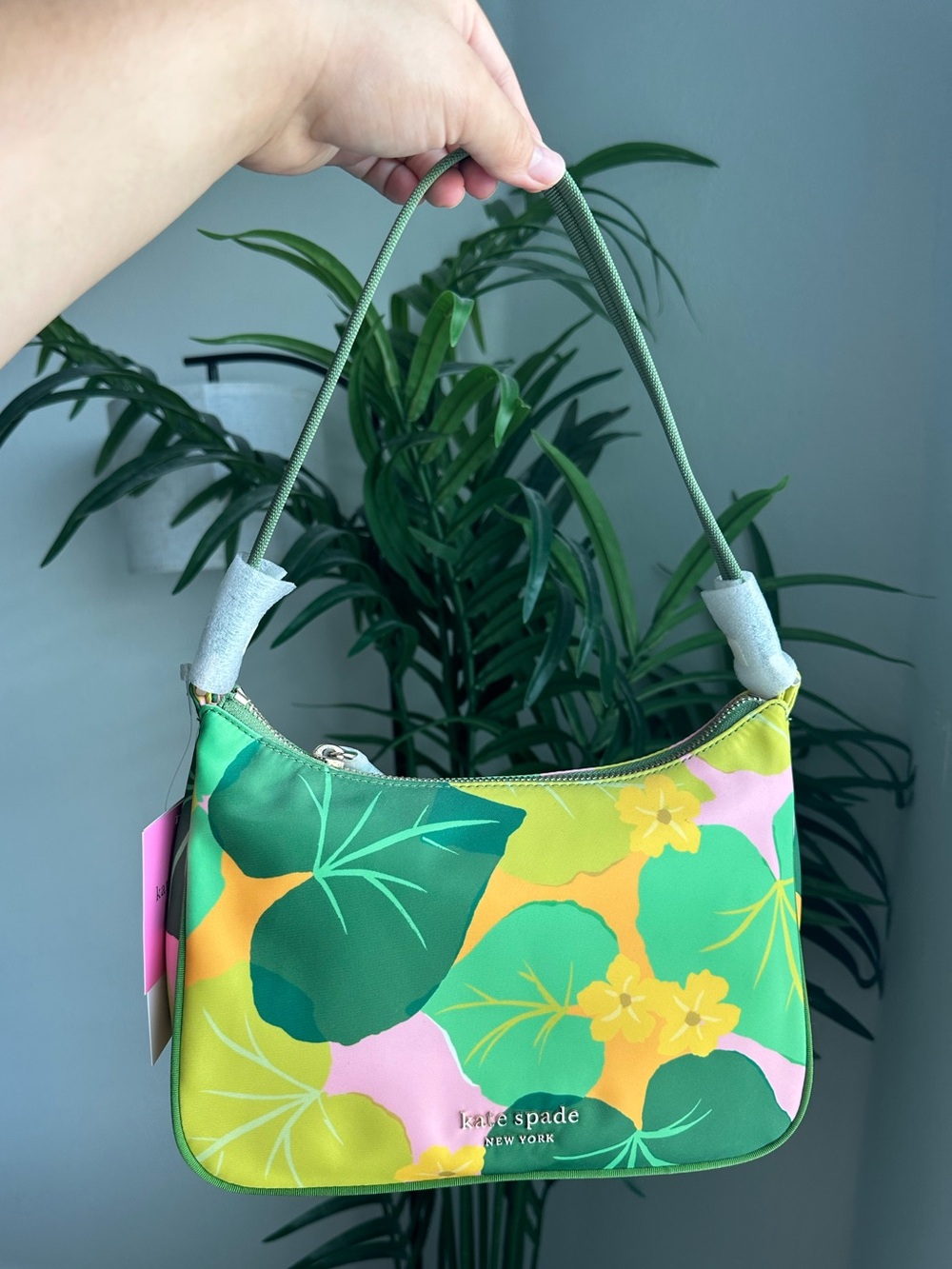 NWT Kate Spade Tropical Leaf Small Shoulder Bag Green Pink ($178)
